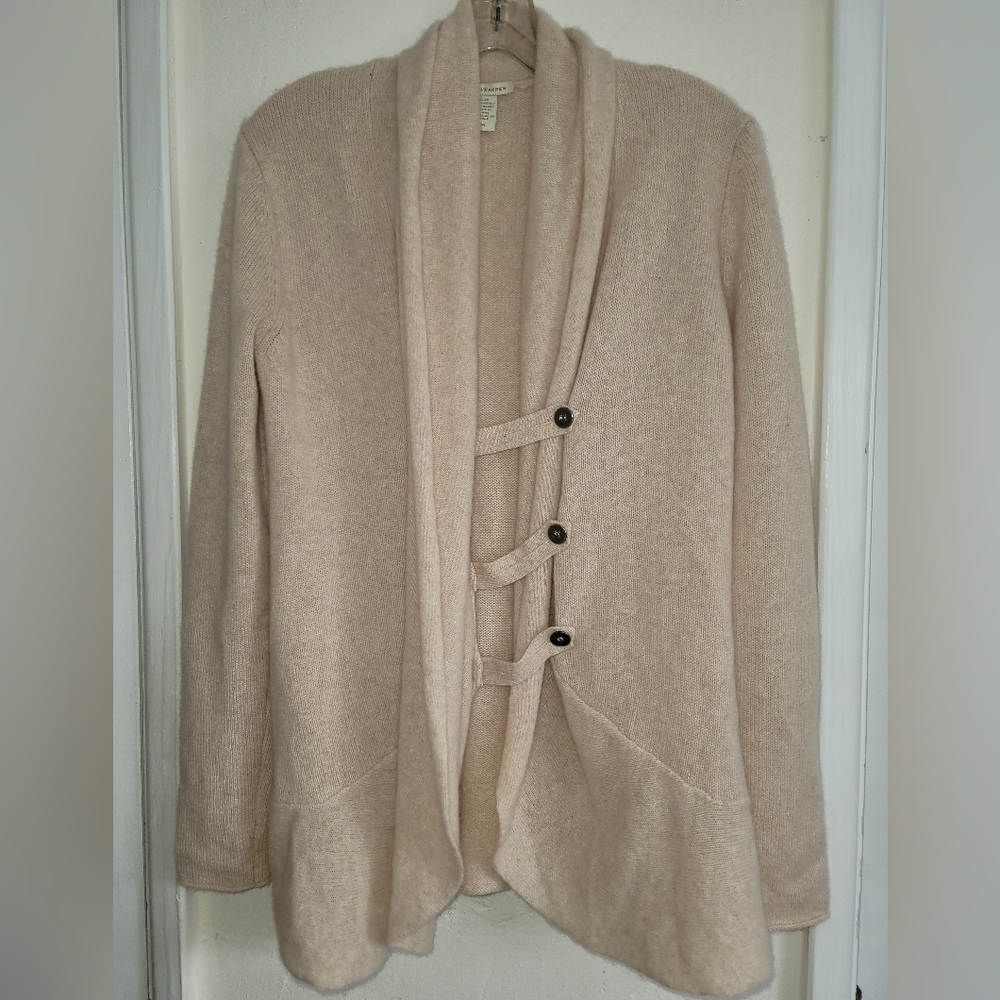 White +Warren 100% Cashmere Cardigan Oatmeal Long Sleeve Toggle Button  Medium